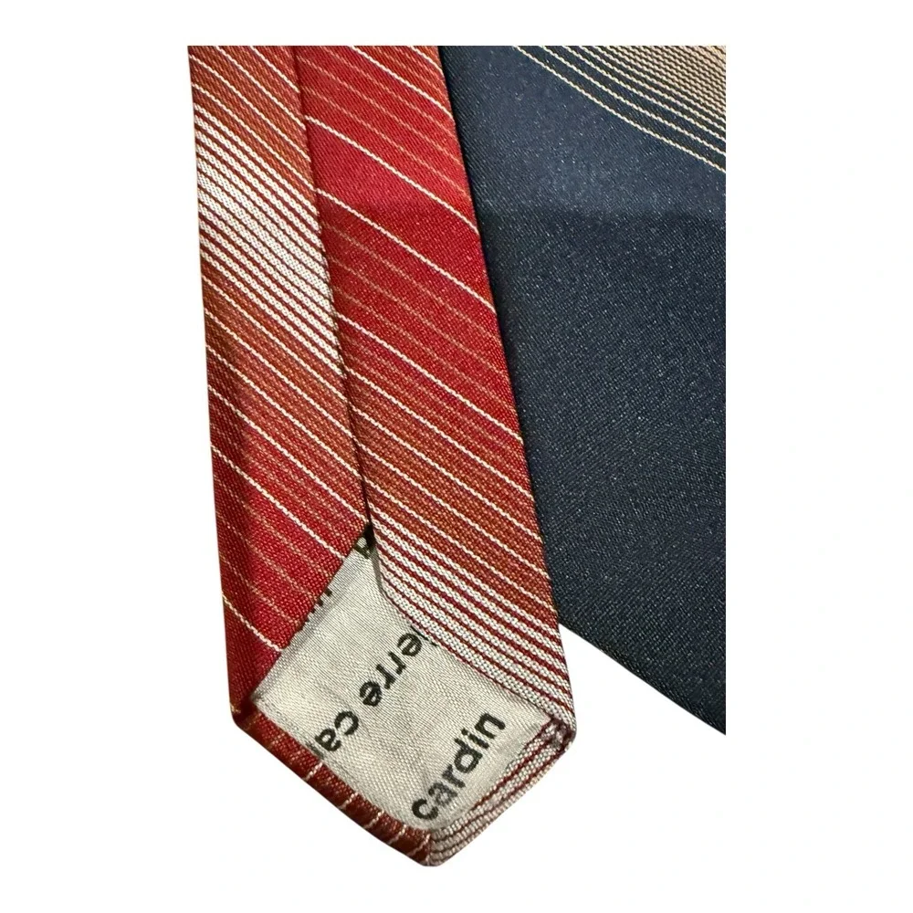 Vintage Pierre Cardin‎ Mens Neck tie Burgundy Black Blue Brown Stripe Polyester